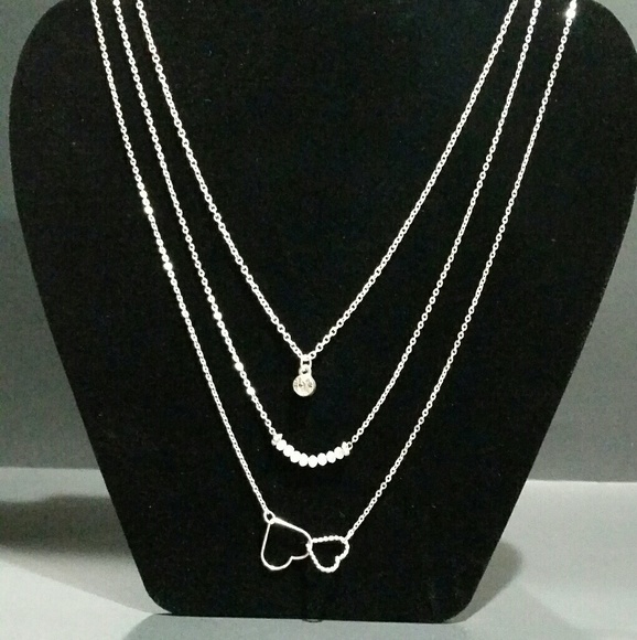 Jewelry - Necklace Trio, Hearts, Pale Pink Beads, Clear Gem